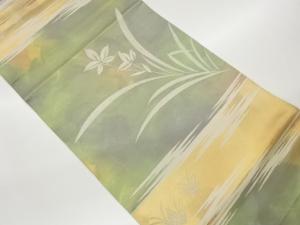 引箔霞に草花模様織出し袋帯